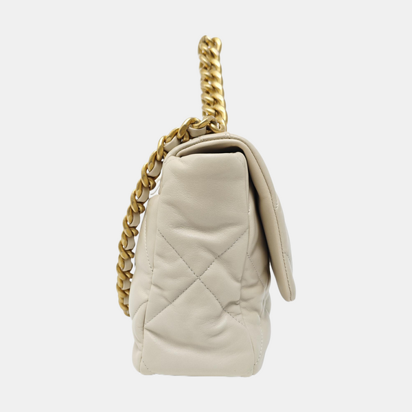 CHANEL 19 Large Quilted Lambskin Beige