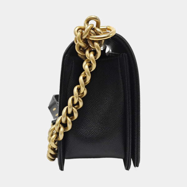 BOY CHANEL Medium Quilted Grained Calfskin Black