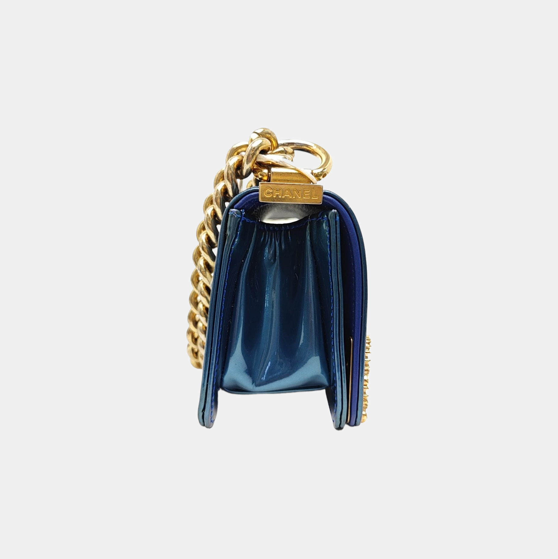 BOY CHANEL Quilted Patent Leather Blue