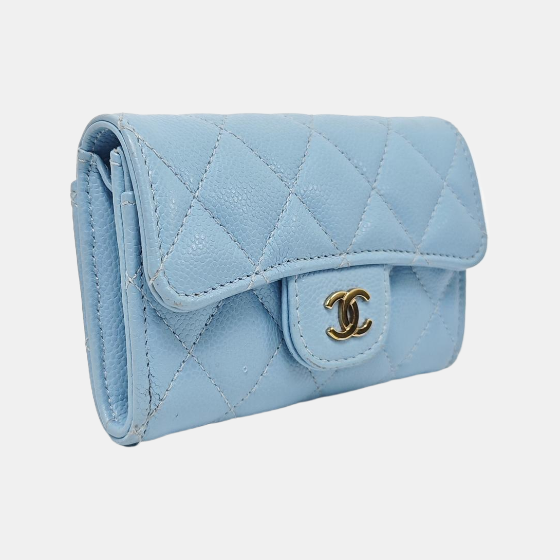 CLASSIC FLAP Quilted Grained Calfskin Blue Card Holder