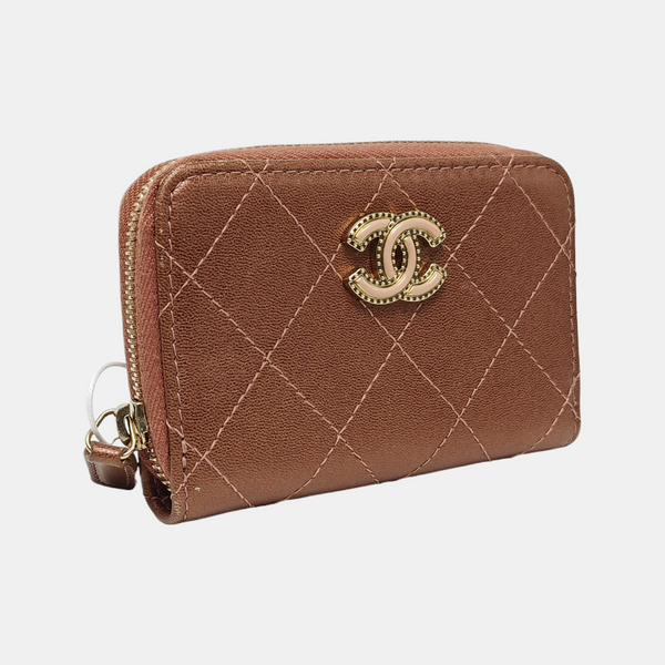 Quilted Lambskin Card Holder Beige