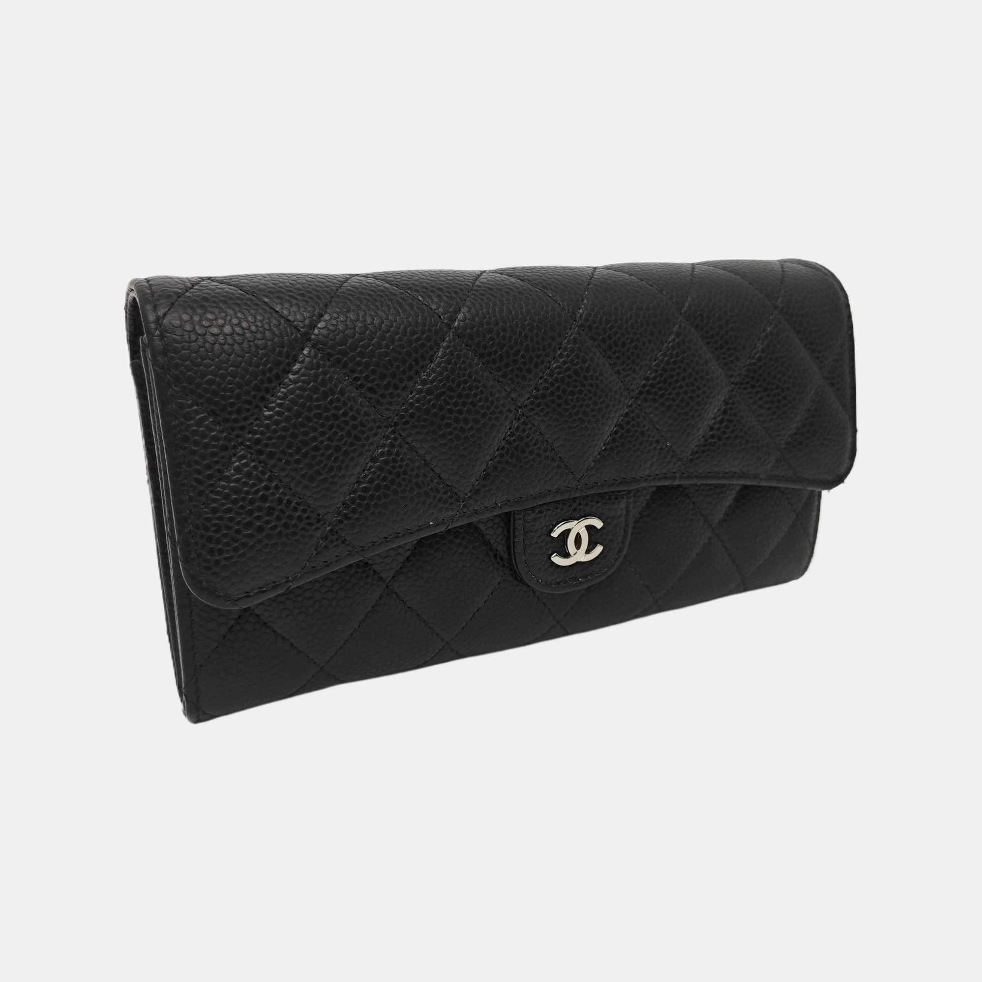 CLASSIC FLAP Mini Quilted Grained Calfskin Black Wallet