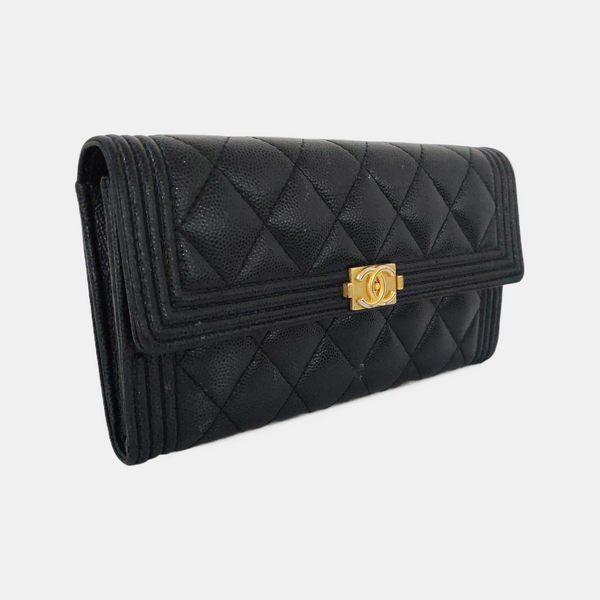 Cartera Boy Chanel de Piel de Becerro Granulada Acolchada Negra