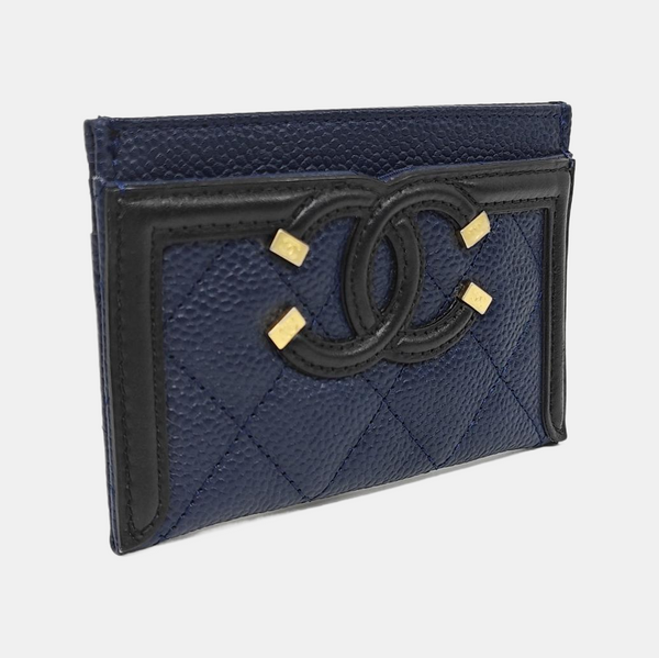 Authenticated pre-owned  FILIGREE Quilted Grained Calfskin Blue Card Holder - Card Holder at Looply