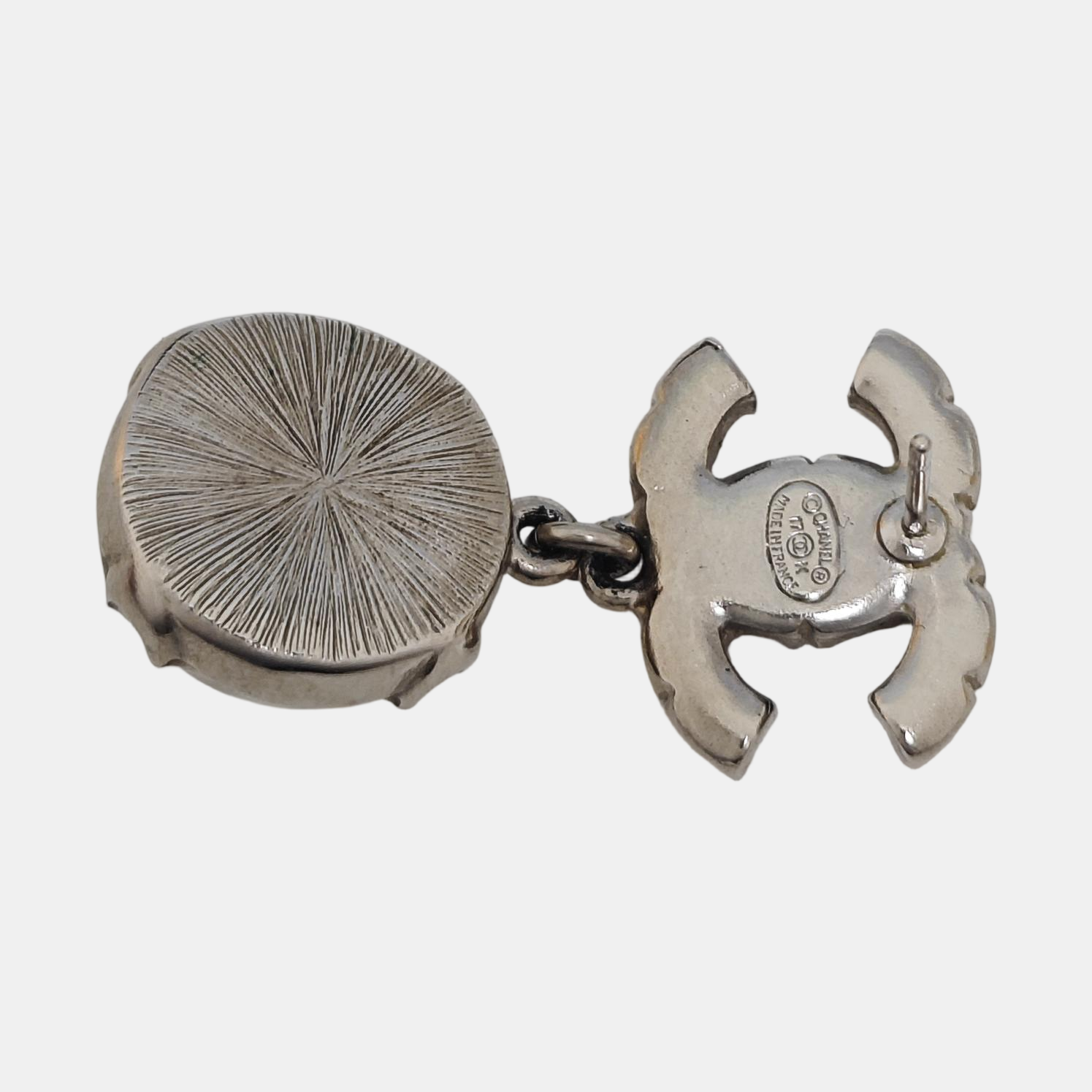 CC Logo Metal Silver Stud Earrings