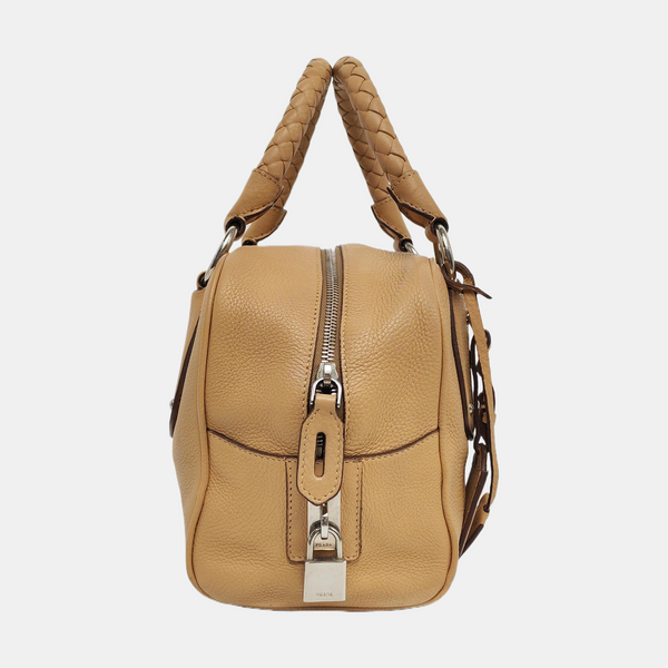 Authenticated pre-owned  Bauletto Saffiano Calfskin Beige - Top Handle Bag at Looply