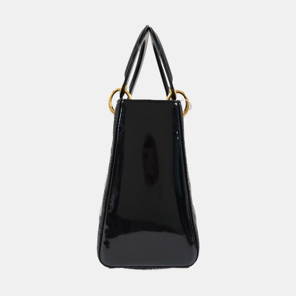 Lady Dior Medium Cannage Patent Leather Black