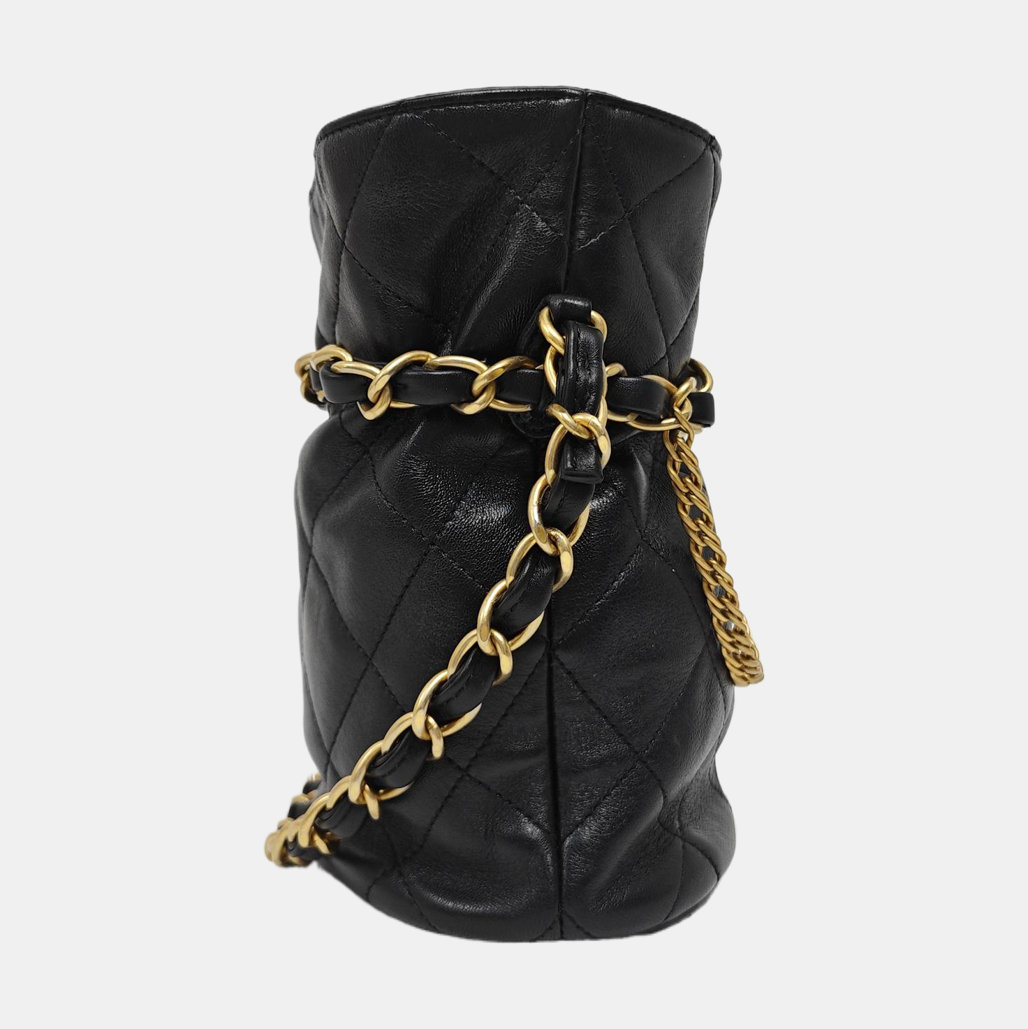 Quilted Lambskin Bucket Bag Small Black