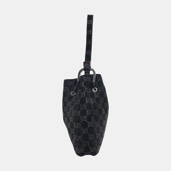 Monogram Suede Top Handle Bag Black