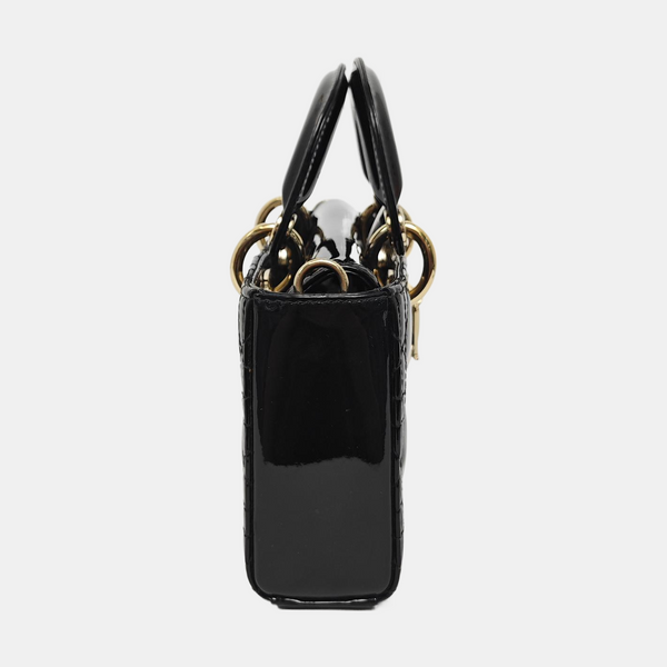 Lady Dior Small Cannage Patent Calfskin Black