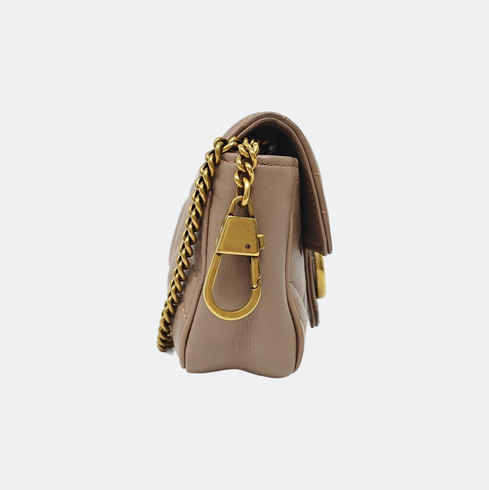 Authenticated pre-owned  GG Marmont Mini Quilted Calfskin Beige - Crossbody Bag at Looply