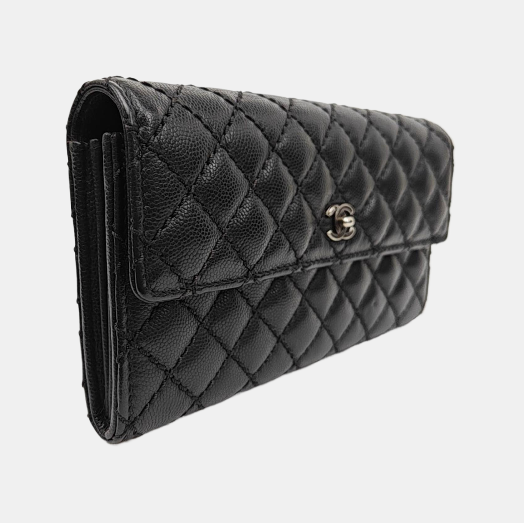 Quilted Grained Calfskin Wallet Black