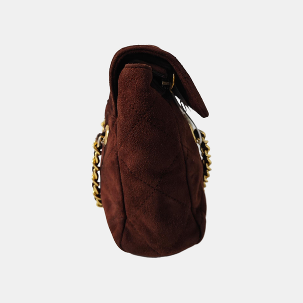Quilted Suede Shoulder Bag Brown
