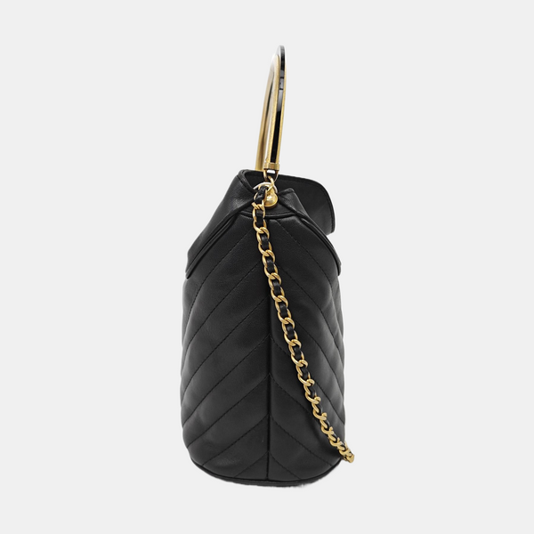 Quilted Lambskin Bucket Bag Black