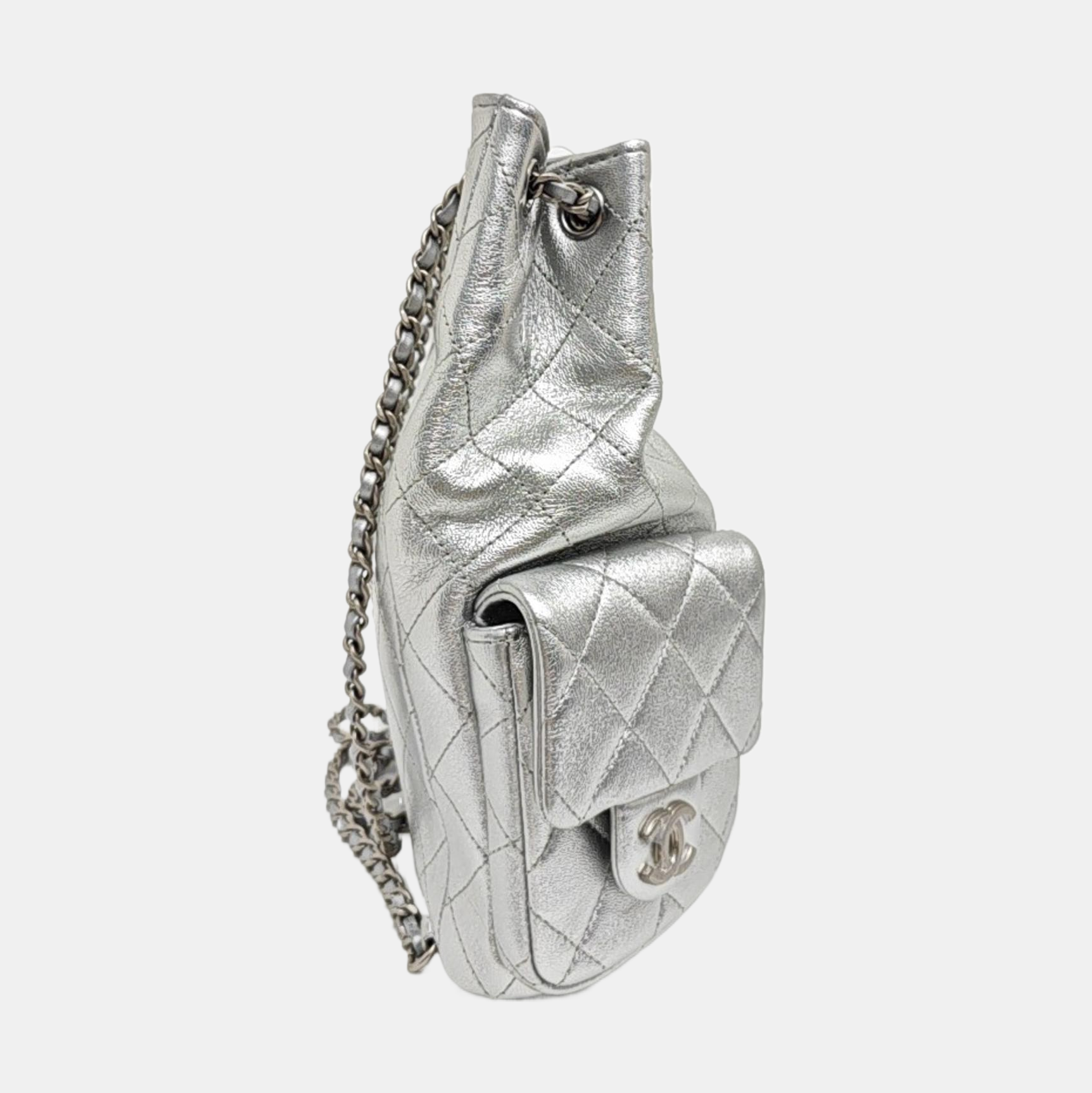 Quilted Lambskin Backpack Silver