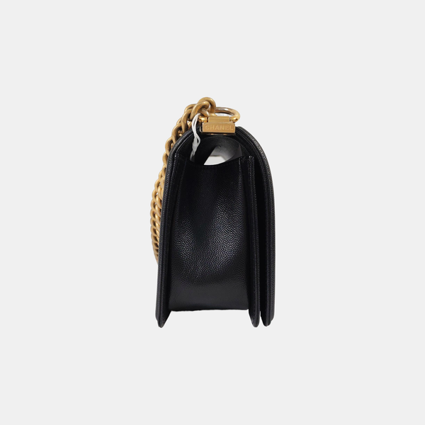 BOY CHANEL Medium Quilted Grained Calfskin Black