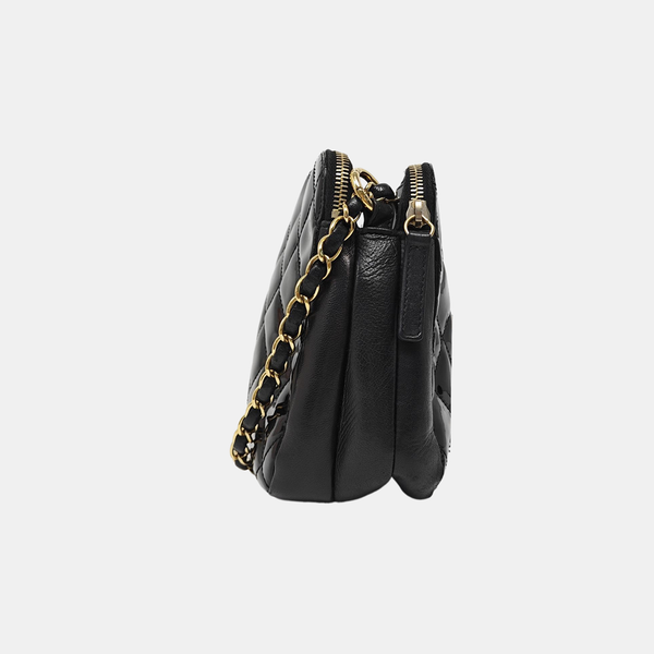 Quilted Patent Leather Shoulder Bag Black