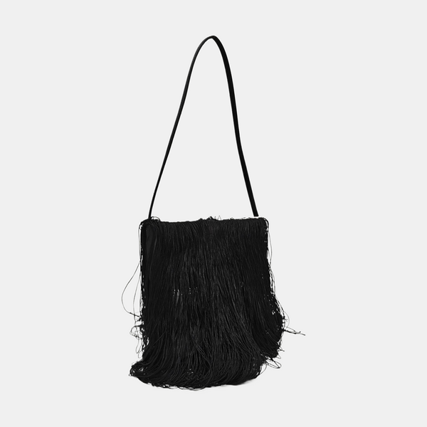 Silk Satin Top Handle Bag Black