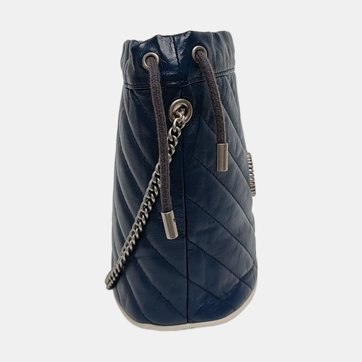 Authenticated pre-owned  GG Marmont Mini Quilted Calfskin Blue - Bucket Bag at Looply