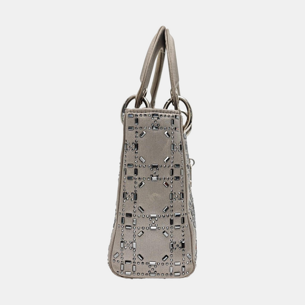 Authenticated pre-owned  Lady Dior Mini Cannage Silk Satin Grey - Tote Bag at Looply