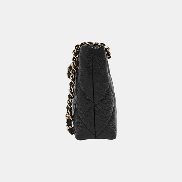 Quilted Grained Calfskin Shoulder Bag Black