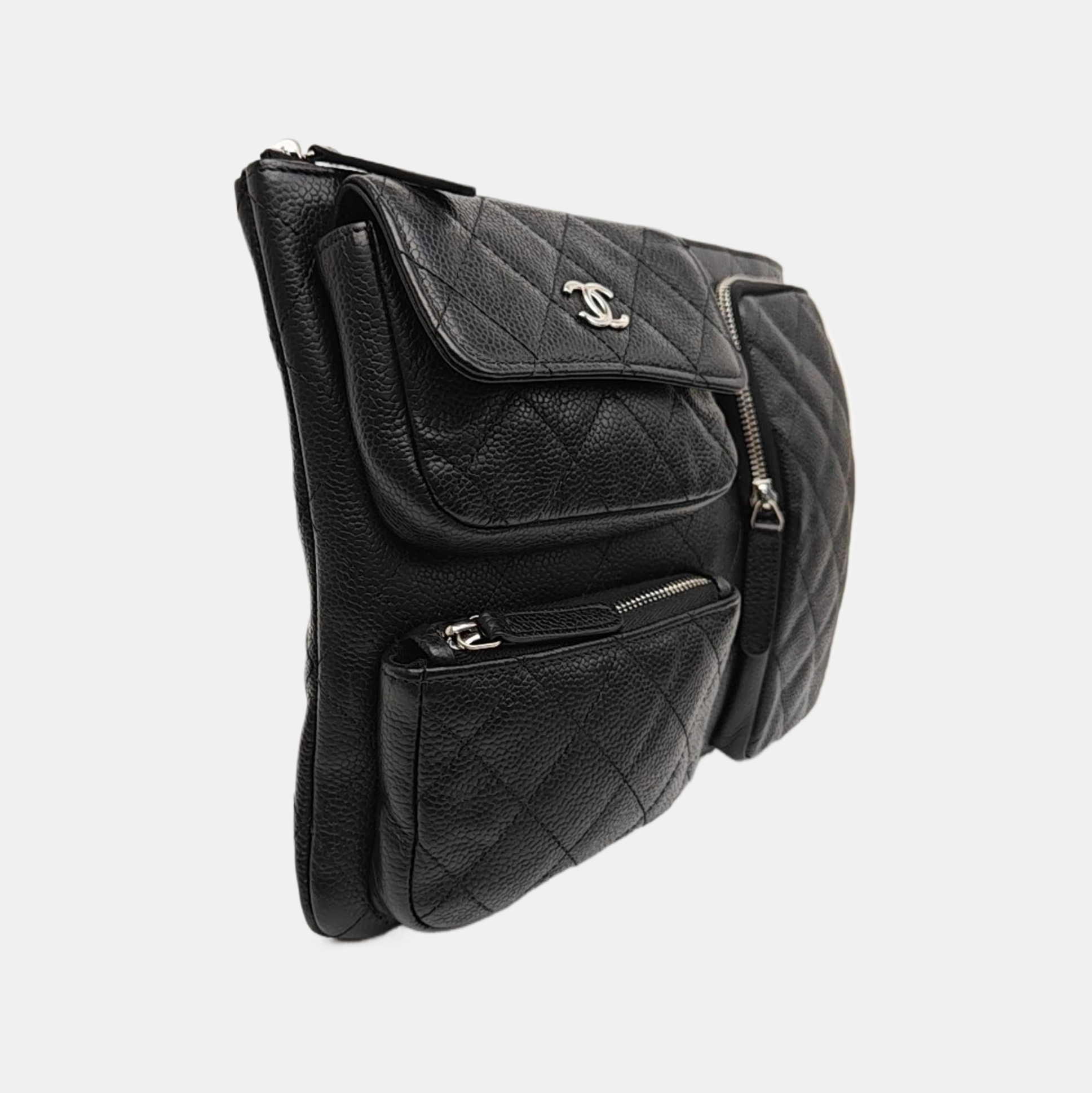 Quilted Grained Calfskin Clutch Black