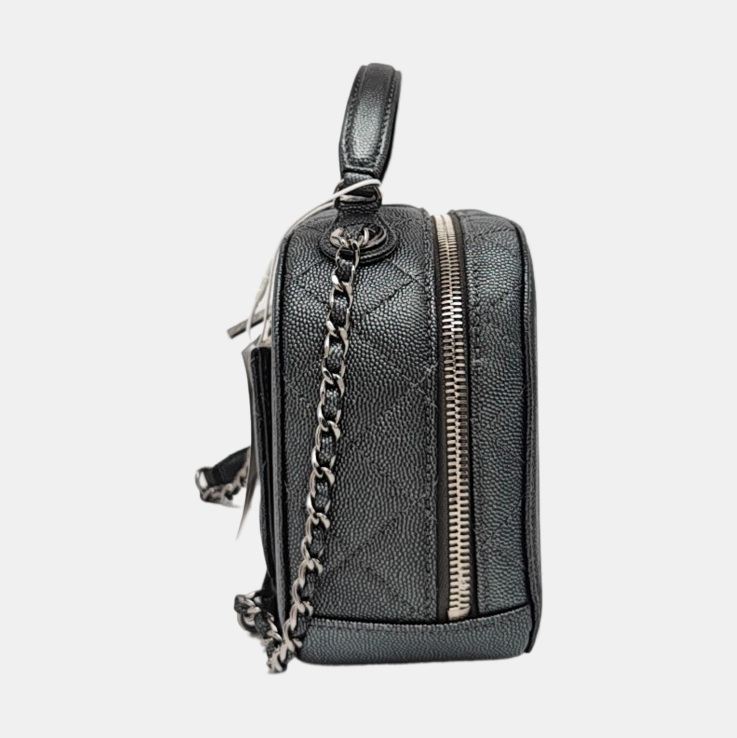 Quilted Grained Calfskin Shoulder Bag Gray