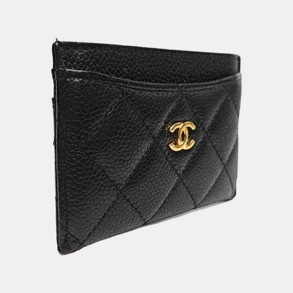 Authenticated pre-owned  CLASSIC FLAP Quilted Grained Calfskin Black Card Holder - Card Holder at Looply