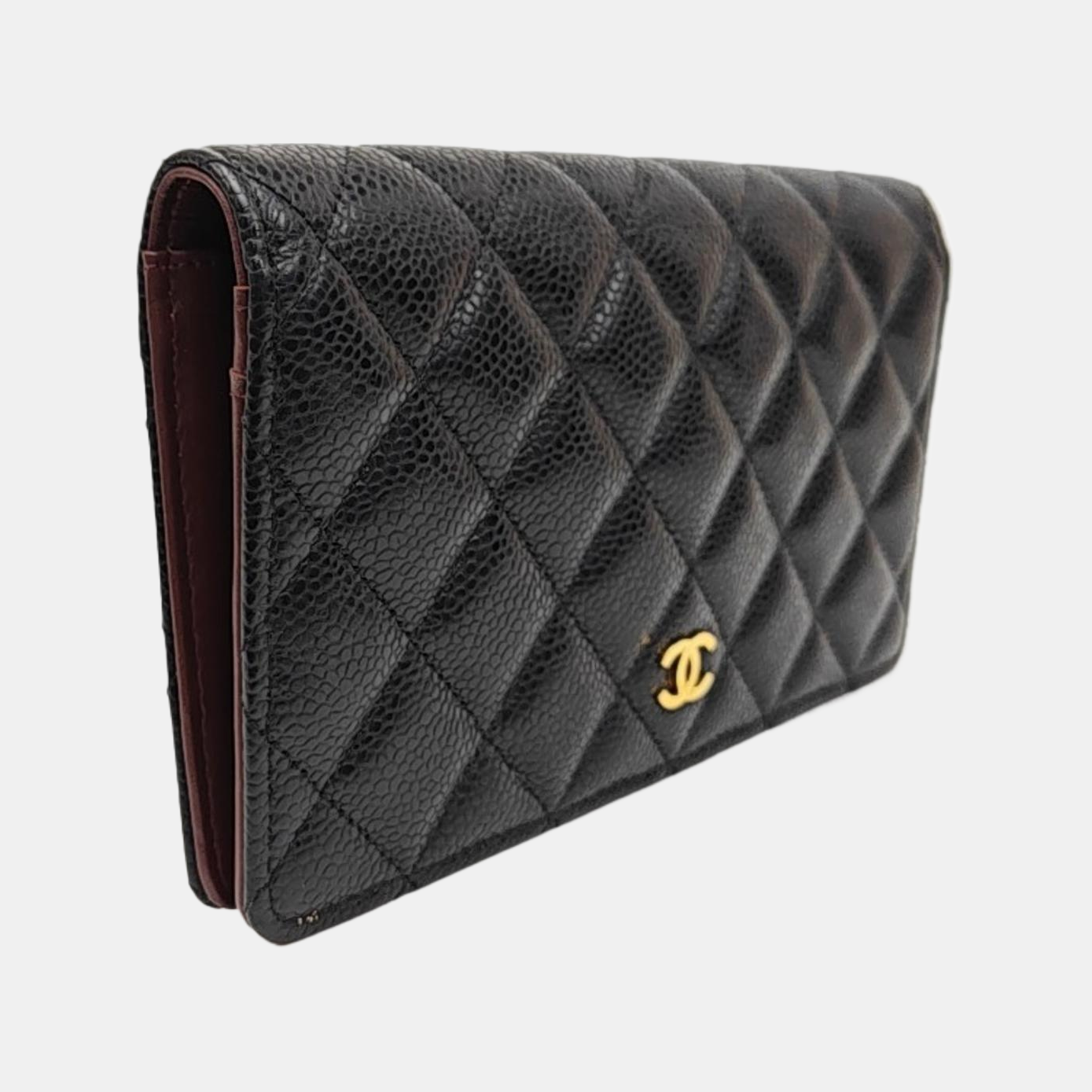 Quilted Grained Calfskin Wallet Black