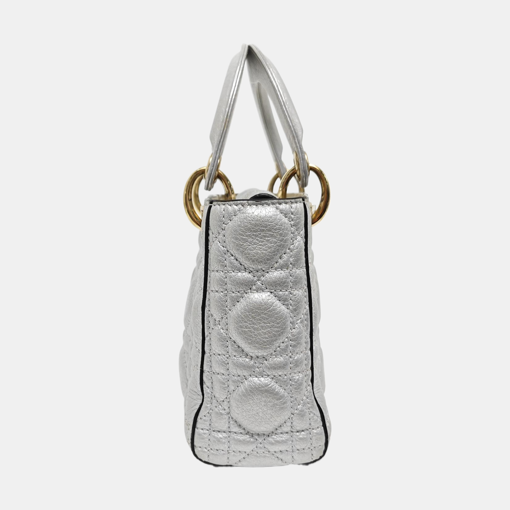 Authenticated pre-owned  Lady Dior Mini Cannage Lambskin Silver - Tote Bag at Looply