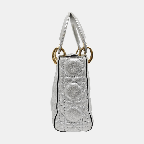 Authenticated pre-owned  Lady Dior Mini Cannage Lambskin Silver - Tote Bag at Looply