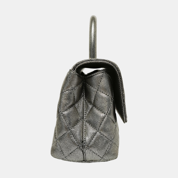 COCO HANDLE Small Quilted Grained Calfskin Silver