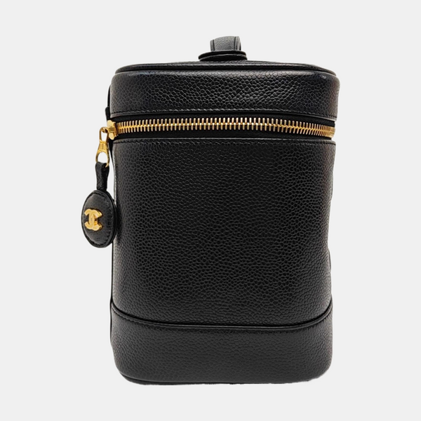VINTAGE COSMETIC BAGS Grained Calfskin Black