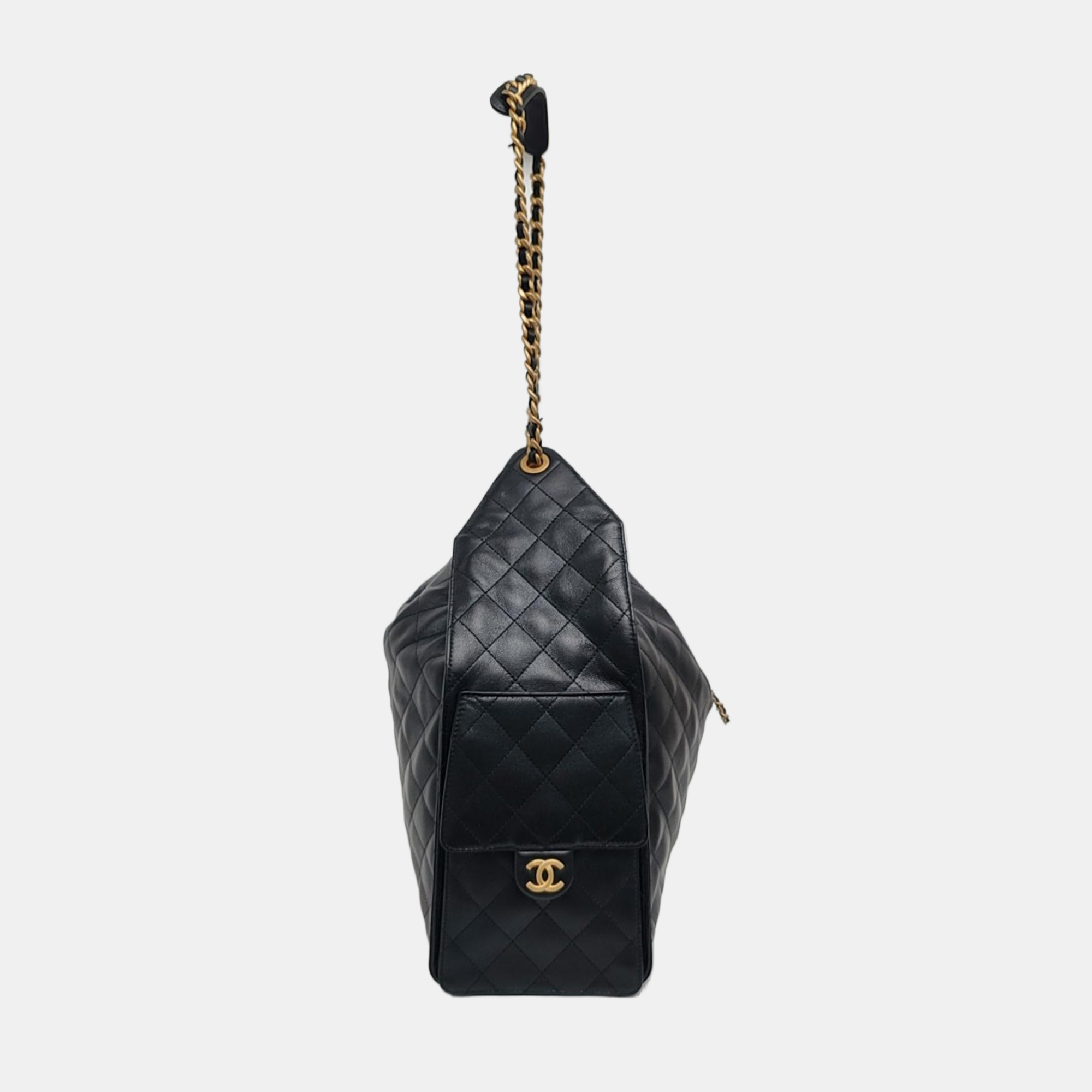 Authenticated pre-owned  CHANEL 25 Large Quilted Grained Calfskin Black - Shoulder Bag at Looply