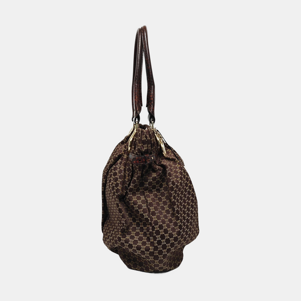 Fabric Top Handle Bag Brown