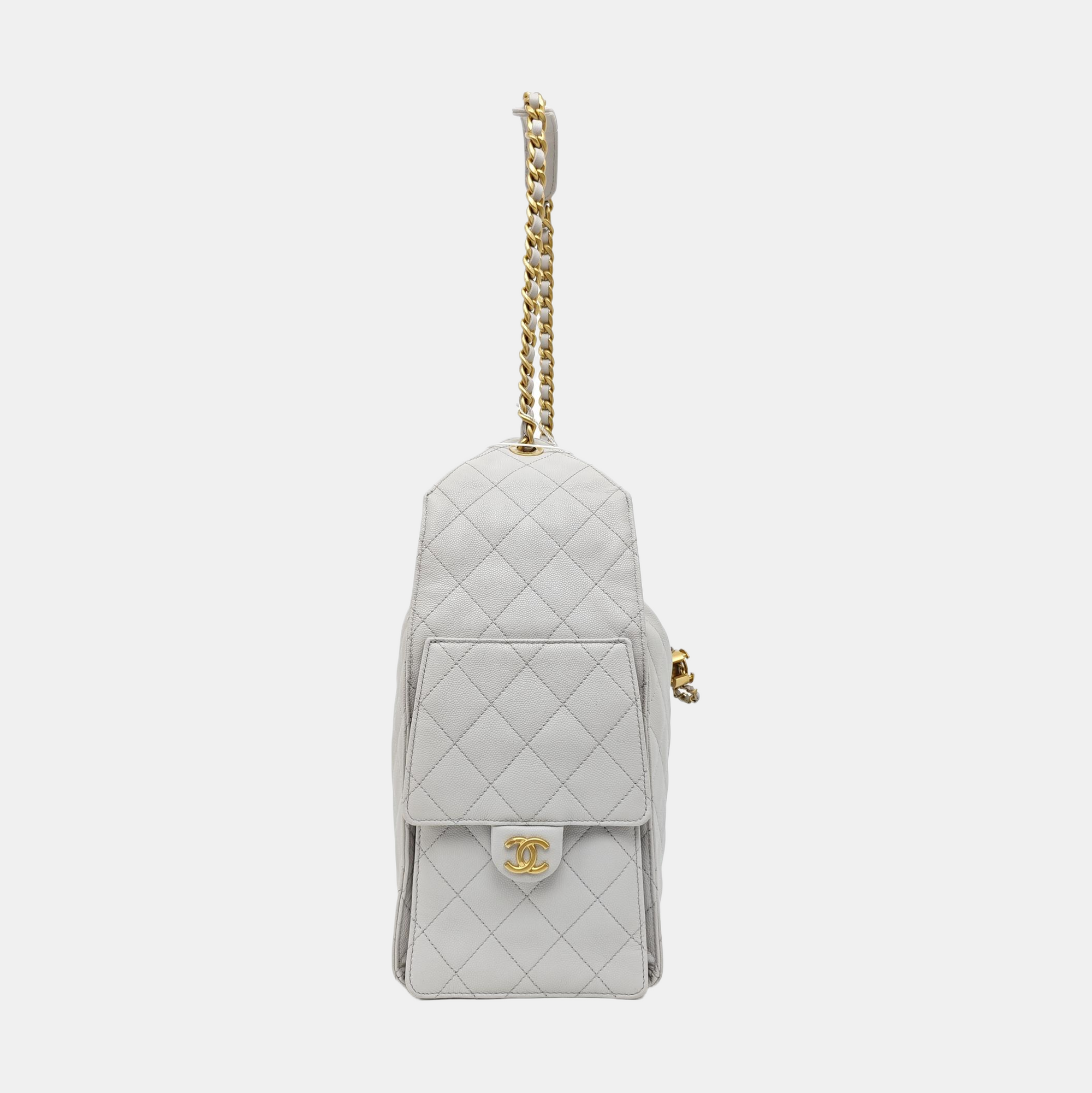 CHANEL 25 Medium Quilted Grained Calfskin Gray