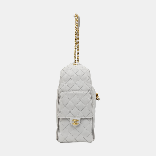 CHANEL 25 Medium Quilted Grained Calfskin Gray