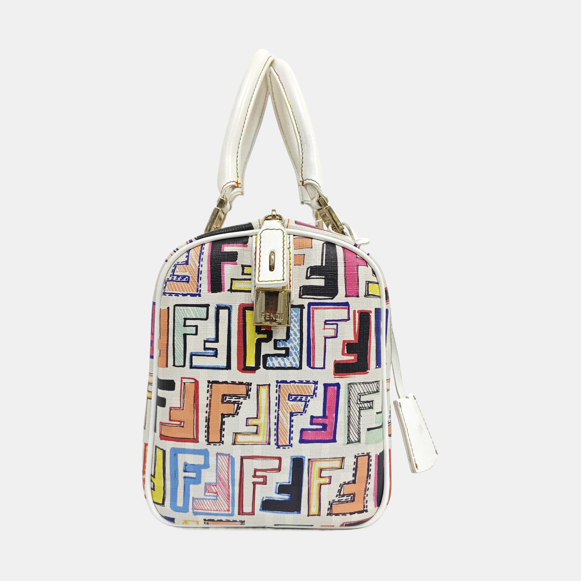 Coated Canvas Top Handle Bag White