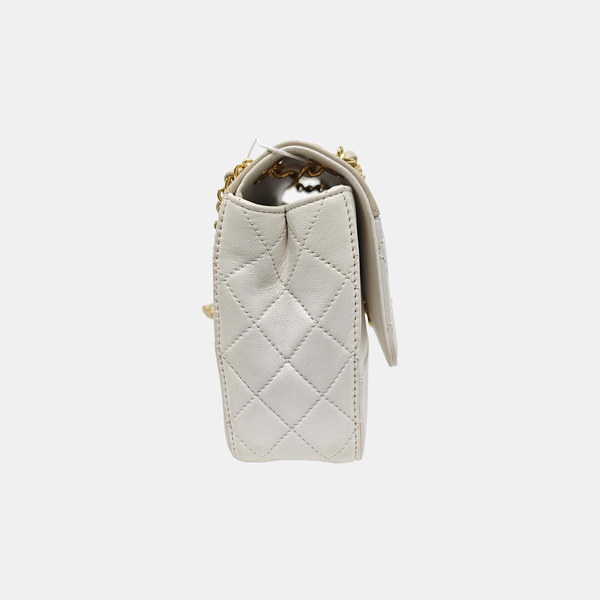 Quilted Lambskin Shoulder Bag White