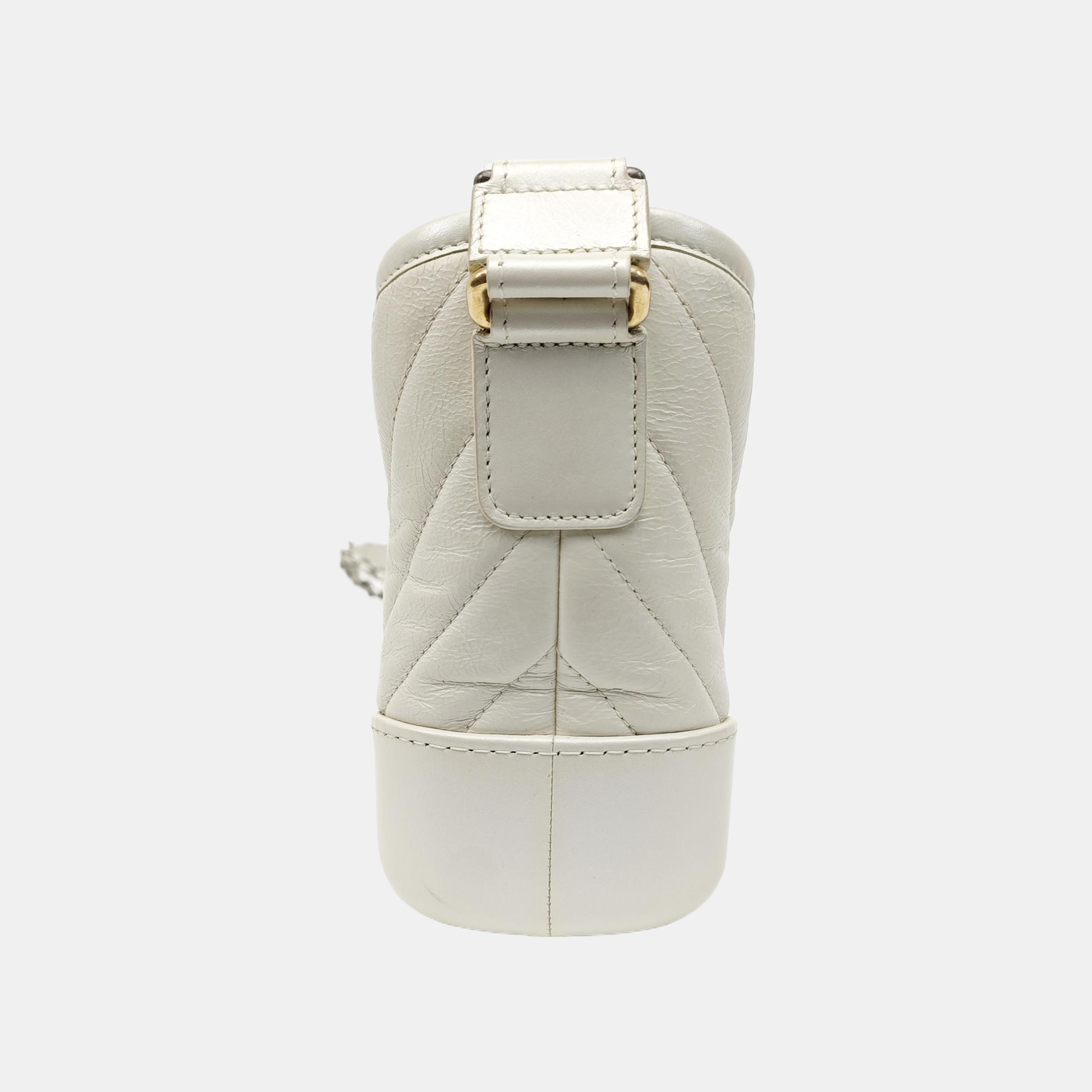 GABRIELLE Small Chevron Calfskin White