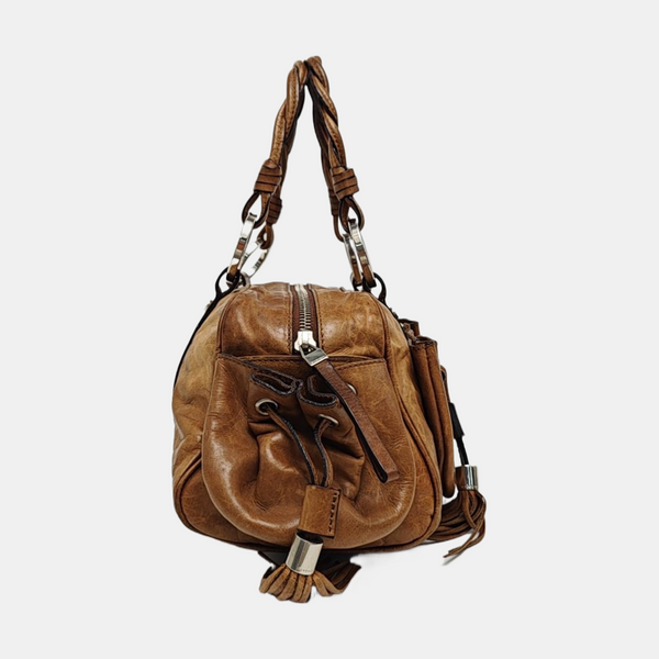 Calfskin Top Handle Bag Brown