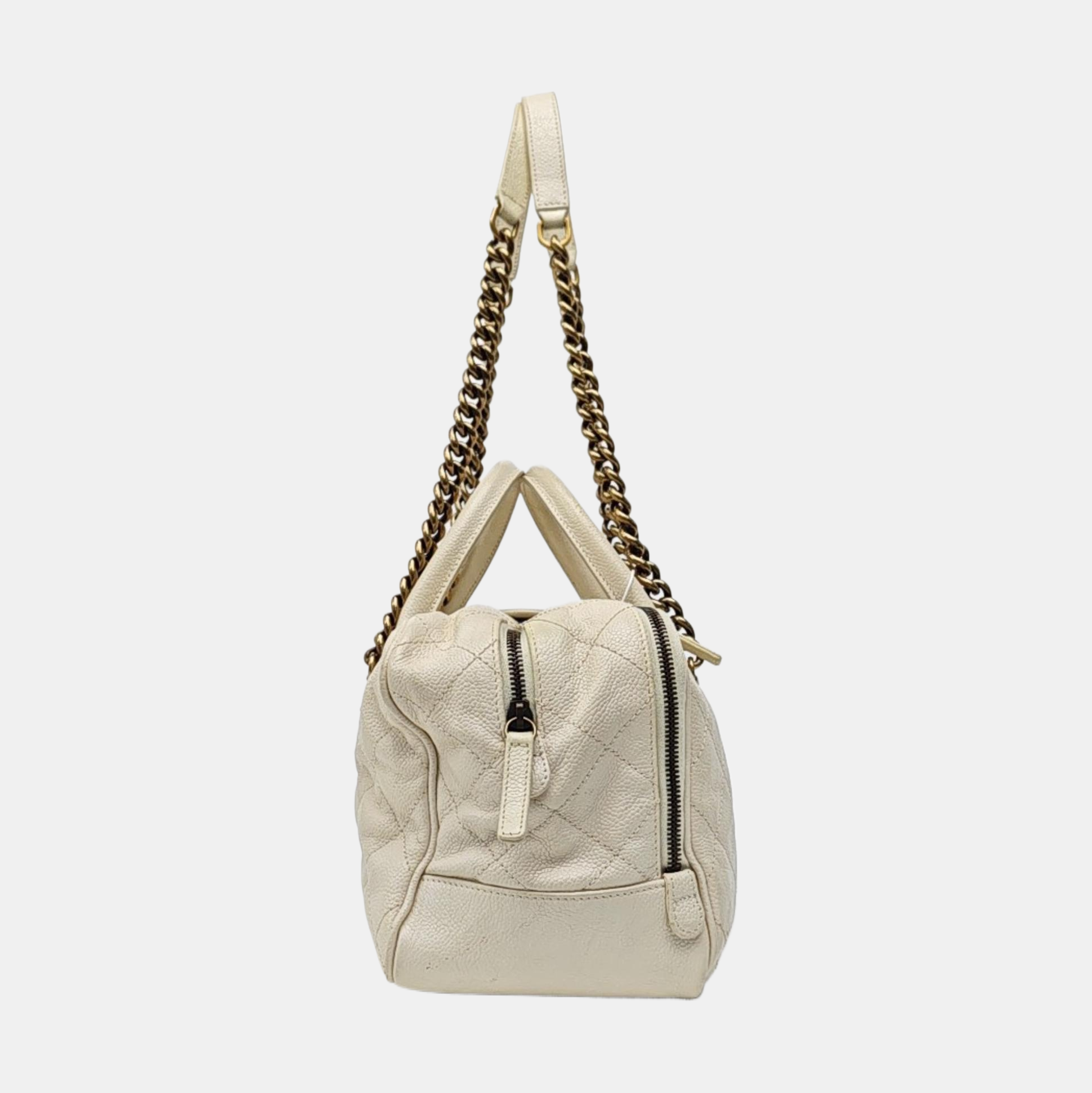 Quilted Grained Calfskin Shoulder Bag White