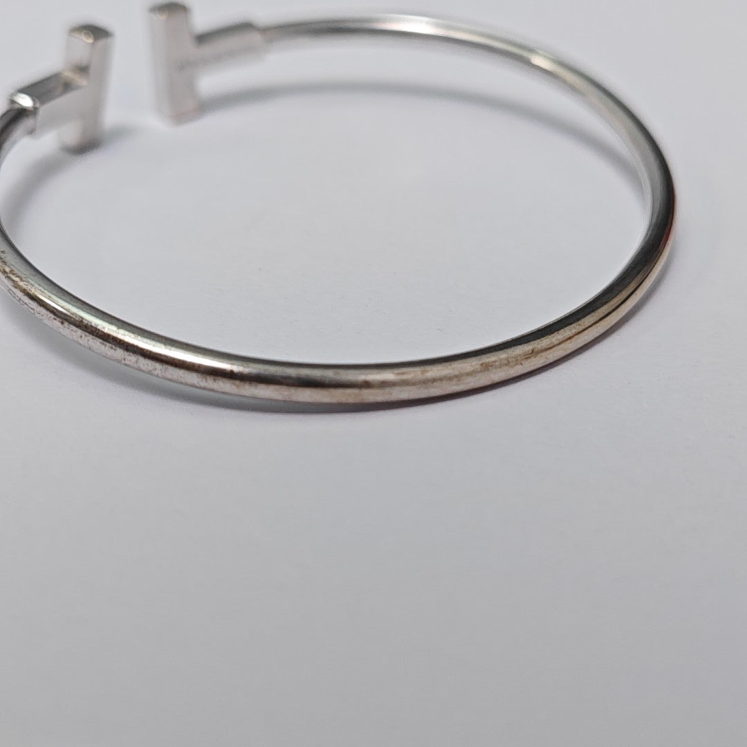 Tiffany T 18k White Gold Silver Bangle