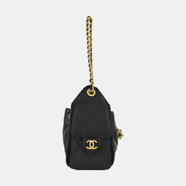 CHANEL 25 Mini Quilted Grained Calfskin Black