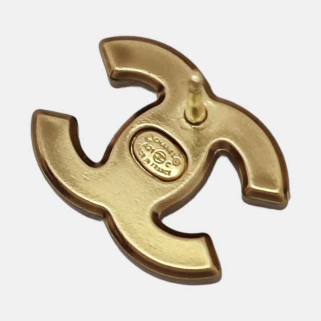 CC Logo Brass Gold Stud Earrings