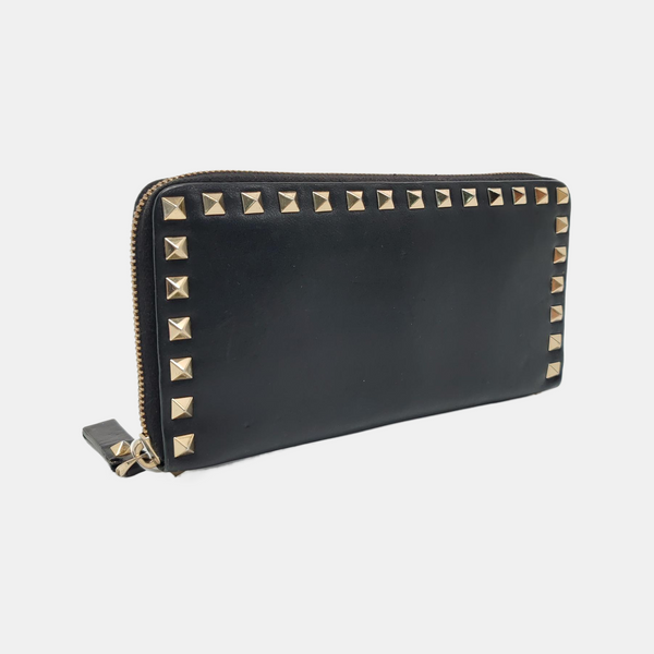 Rockstud Calfskin Black Wallet