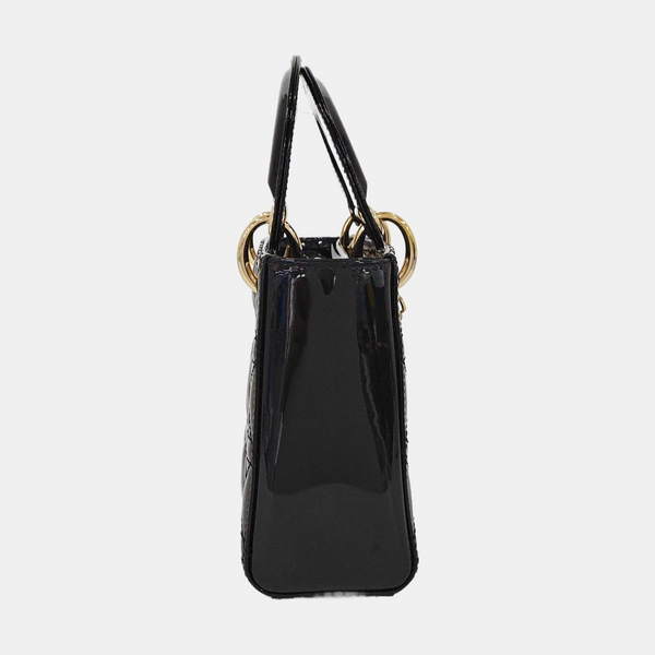 Lady Dior Mini Cannage Patent Leather Black