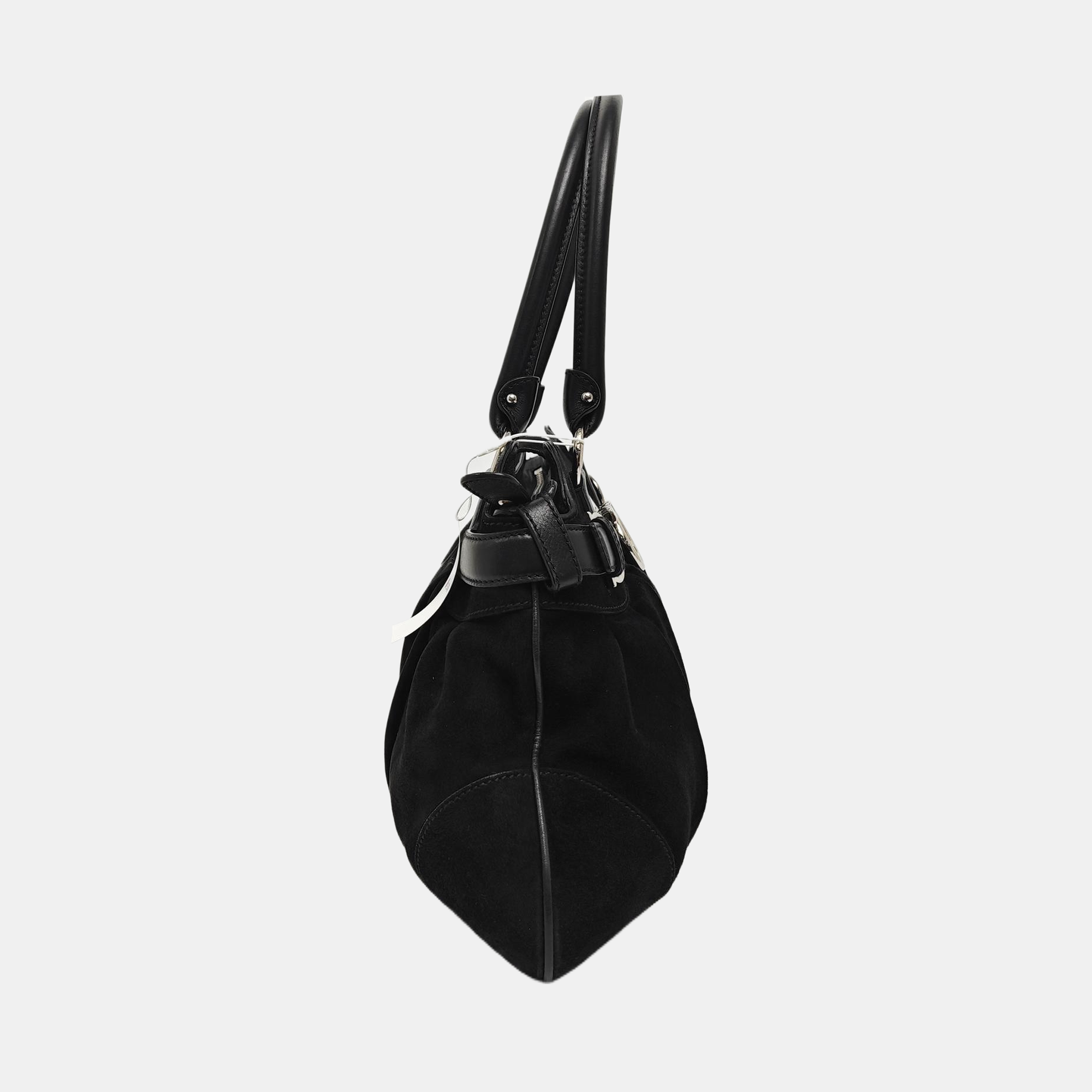 Suede Top Handle Bag Black