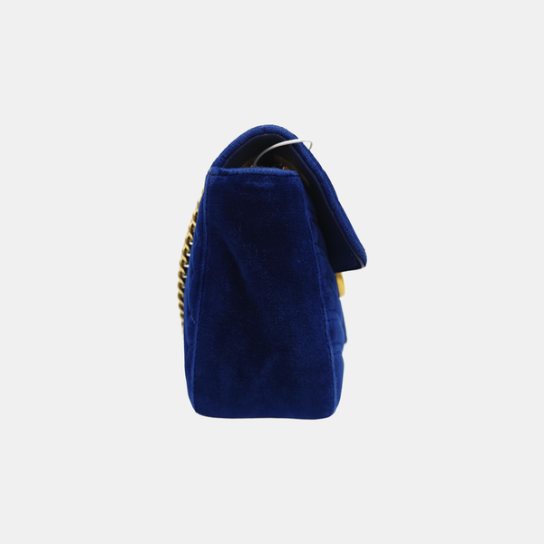 GG Marmont Medium Quilted Velvet Blue