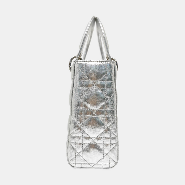 Lady Dior Small Cannage Calfskin Silver